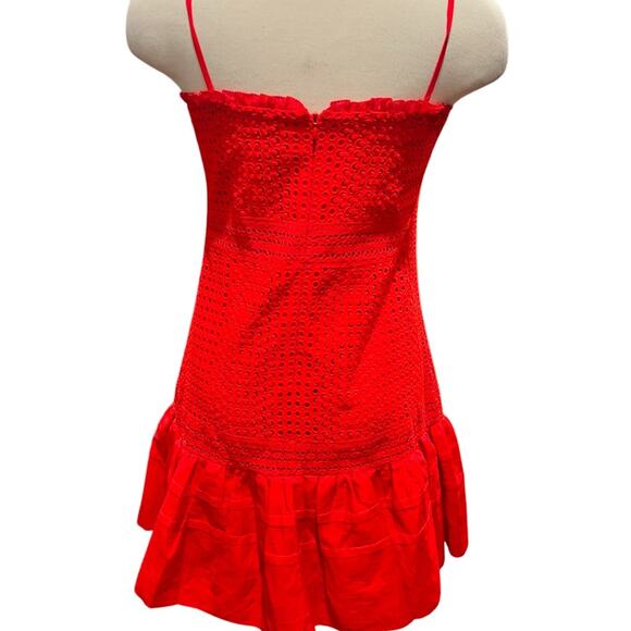 J.Crew  Red Eyelet Ruffle hem Spaghetti Strap Red Dress Size 4 - Picture 9 of 10